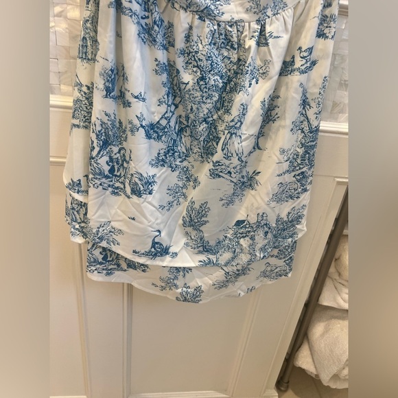 New XL 12 SHEIN vacay blue white toile strapless tiered dress shirred - Picture 5 of 17